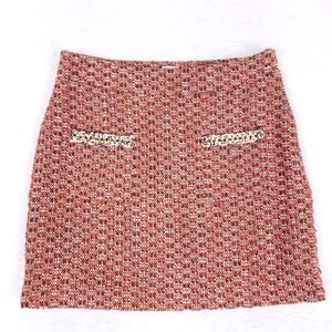 Jeannie Mai INC Tweed Mini Skirt Size 12 Red Chain Trim Luxe French Style